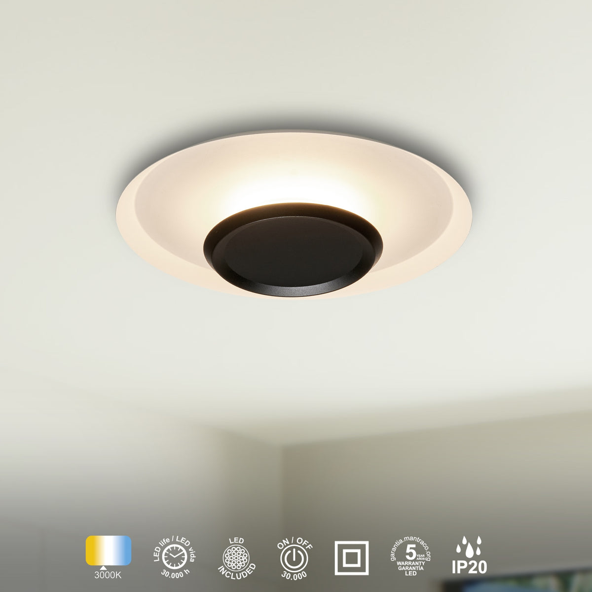 Mantra TINA stropna svjetiljka LED 18W 3000K 40CM BIJELA/CRNA