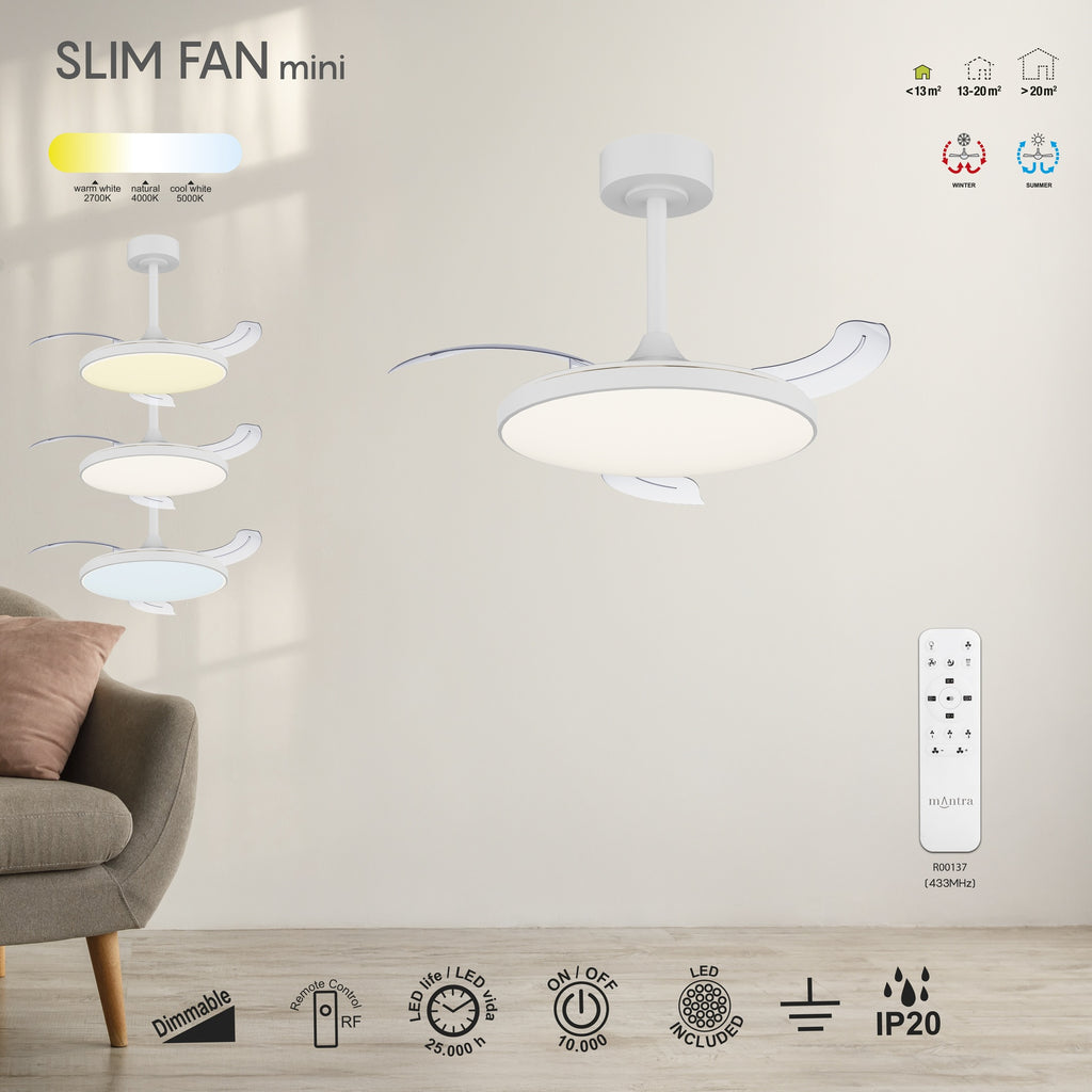 Mantra SLIM FAN MINI LED stropni ventilator 90cm BIJELI