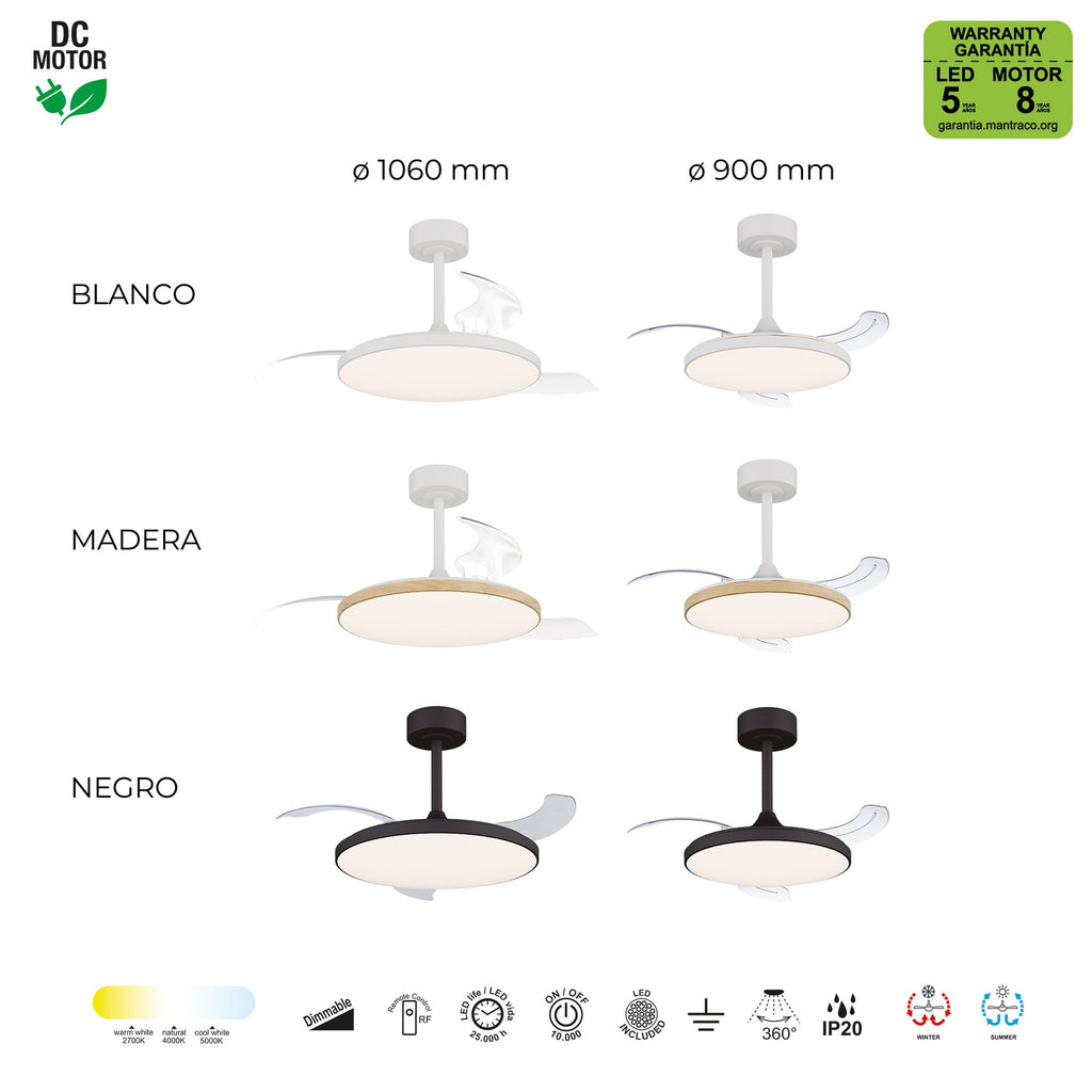 Mantra SLIM FAN MINI LED stropni ventilator 90cm DRVO/BIJELA