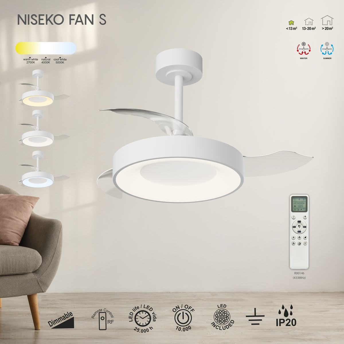 Mantra NISEKO FAN S stropni LED ventilator 91cm BIJELI