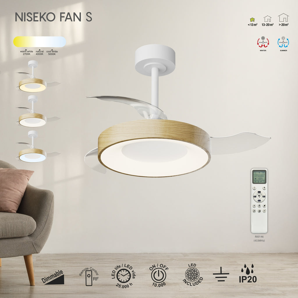 Mantra NISEKO FAN S stropni LED ventilator 91cm DRVO/BIJELA