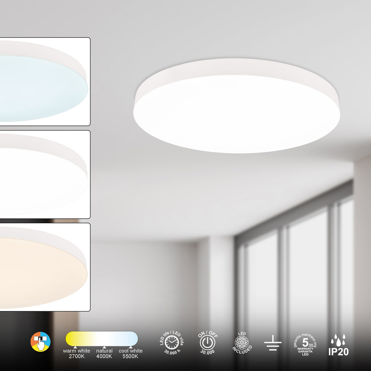 Mantra TURIN stropna svjetiljka LED 50W 60CM CCT BIJELA