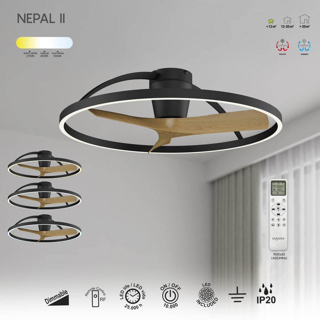 Mantra NEPAL II M LED stropni ventilator 75cm DRVO/CRNA