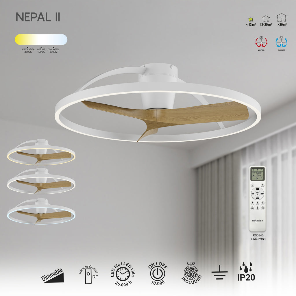 Mantra NEPAL II M LED stropni ventilator 75cm DRVO/BIJELA