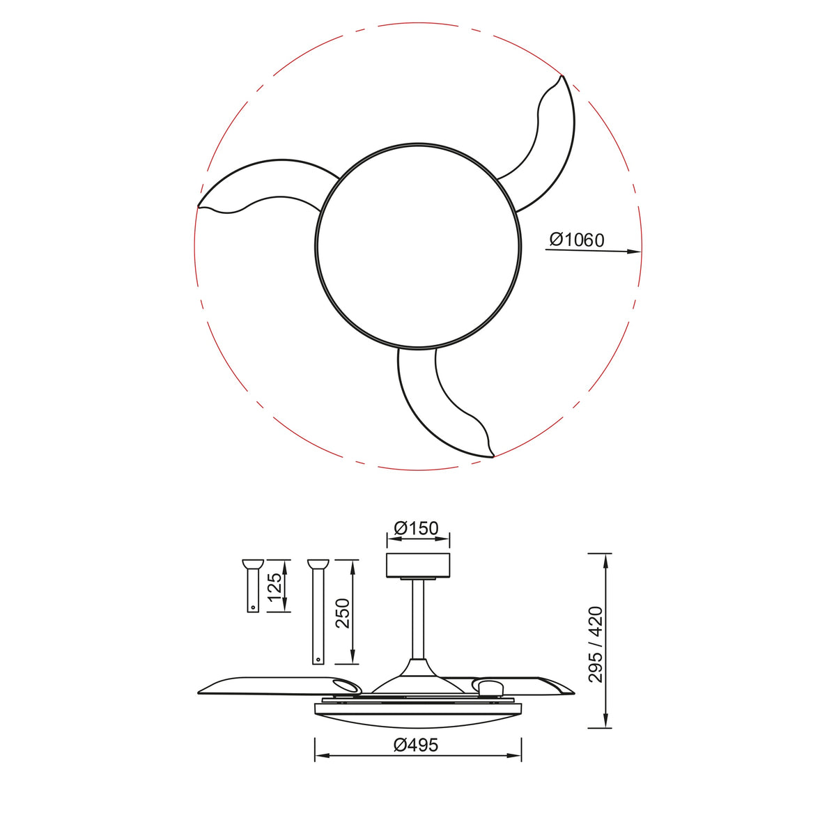Mantra SLIM FAN LED stropni ventilator 106cm CRNI