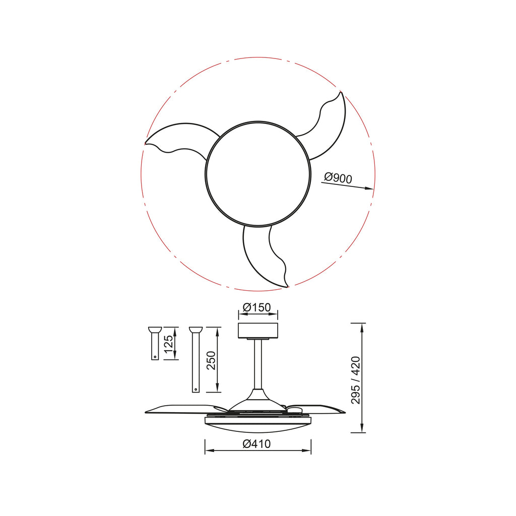 Mantra SLIM FAN MINI LED stropni ventilator 90cm CRNI
