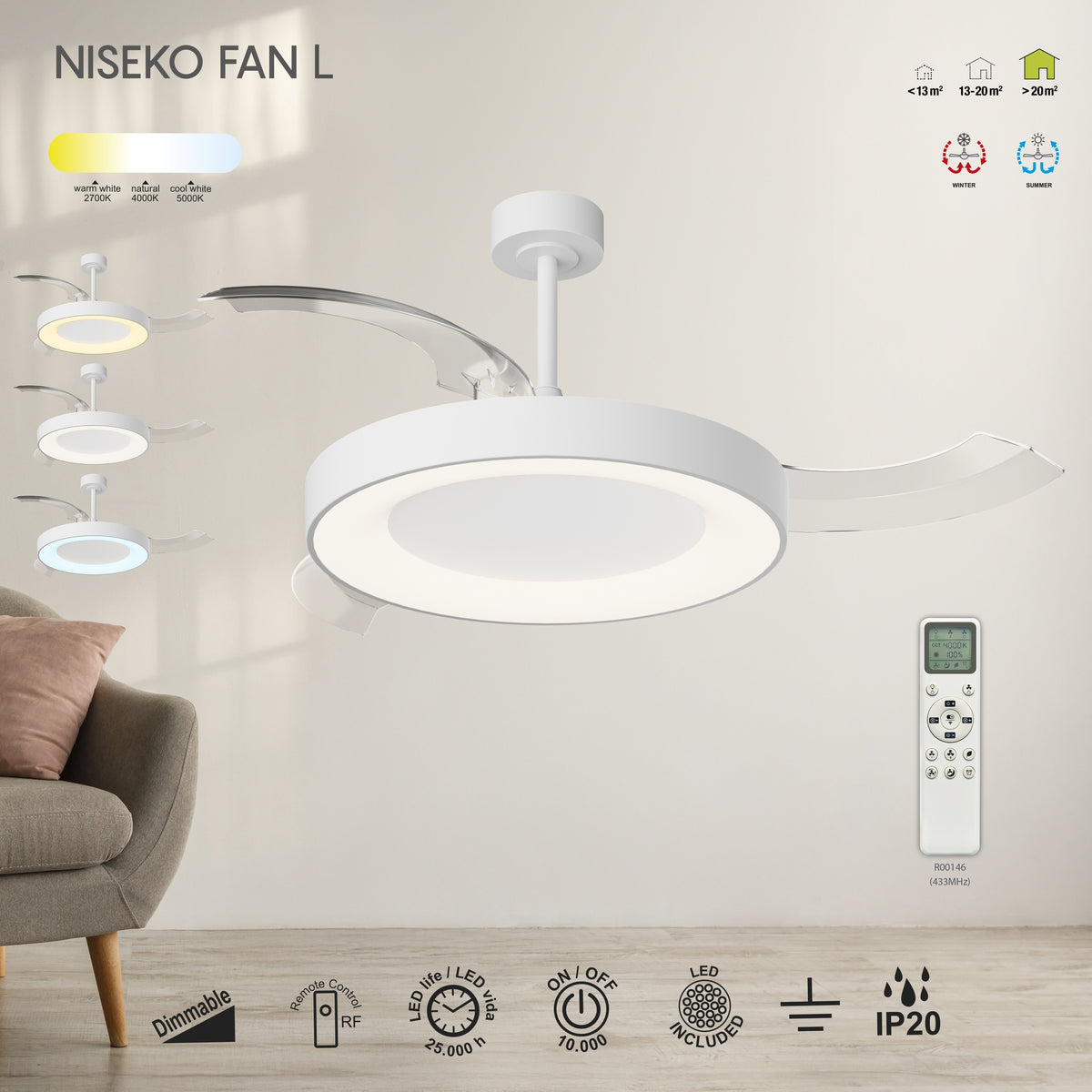 Mantra NISEKO FAN L stropni LED ventilator 132cm BIJELI