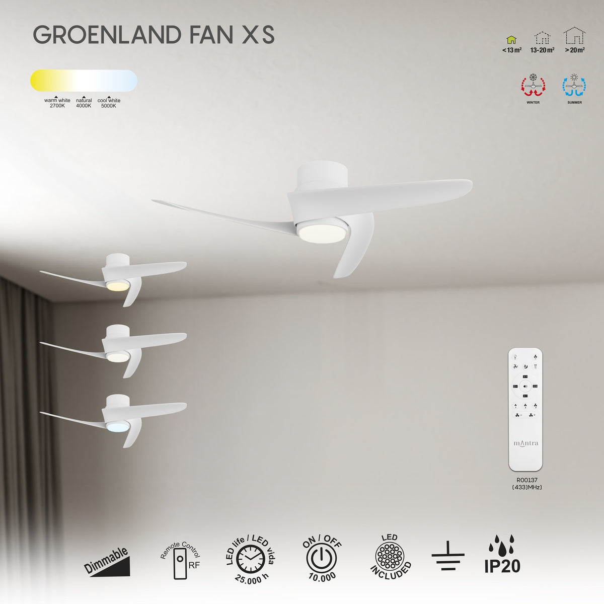 Mantra GROENLAND XS LED stropni ventilator 79,5cm BIJELI