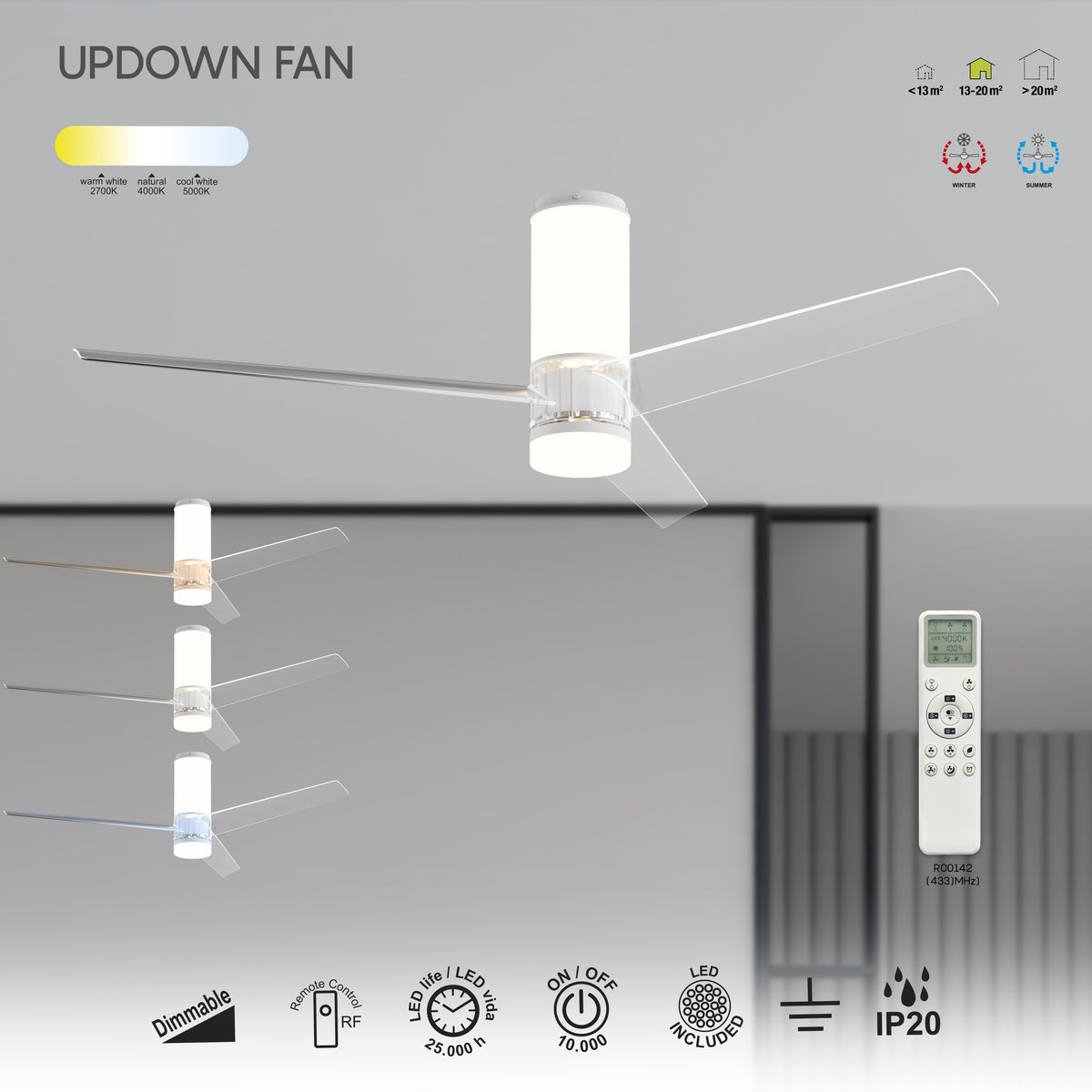 Mantra UP&DOWN FAN PAMETNI LED stropni ventilator 122cm BIJELI