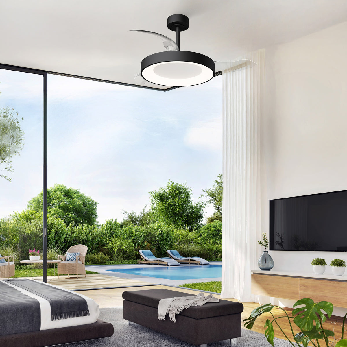 Mantra NISEKO FAN M stropni LED ventilator 106cm CRNI