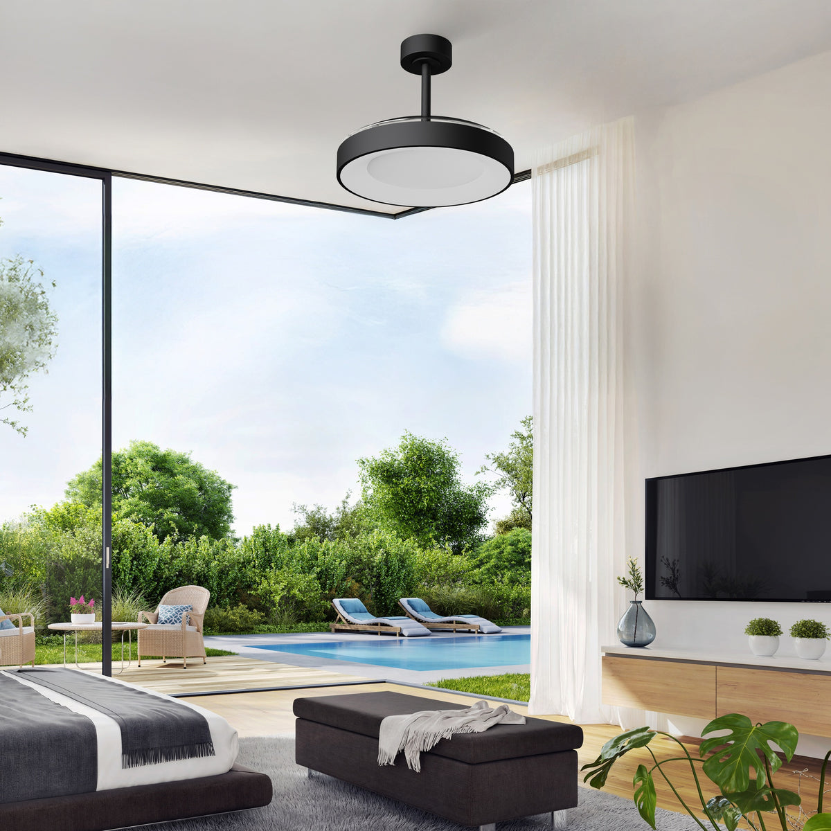 Mantra NISEKO FAN M stropni LED ventilator 106cm CRNI