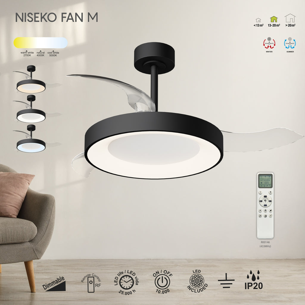Mantra NISEKO FAN M stropni LED ventilator 106cm CRNI
