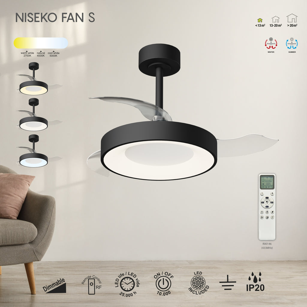 Mantra NISEKO FAN S stropni LED ventilator 91cm CRNI