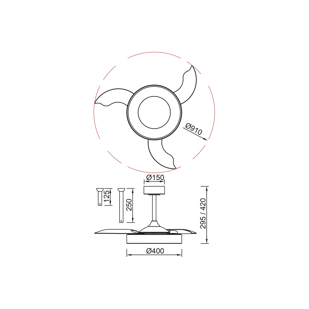 Mantra NISEKO FAN S stropni LED ventilator 91cm CRNI