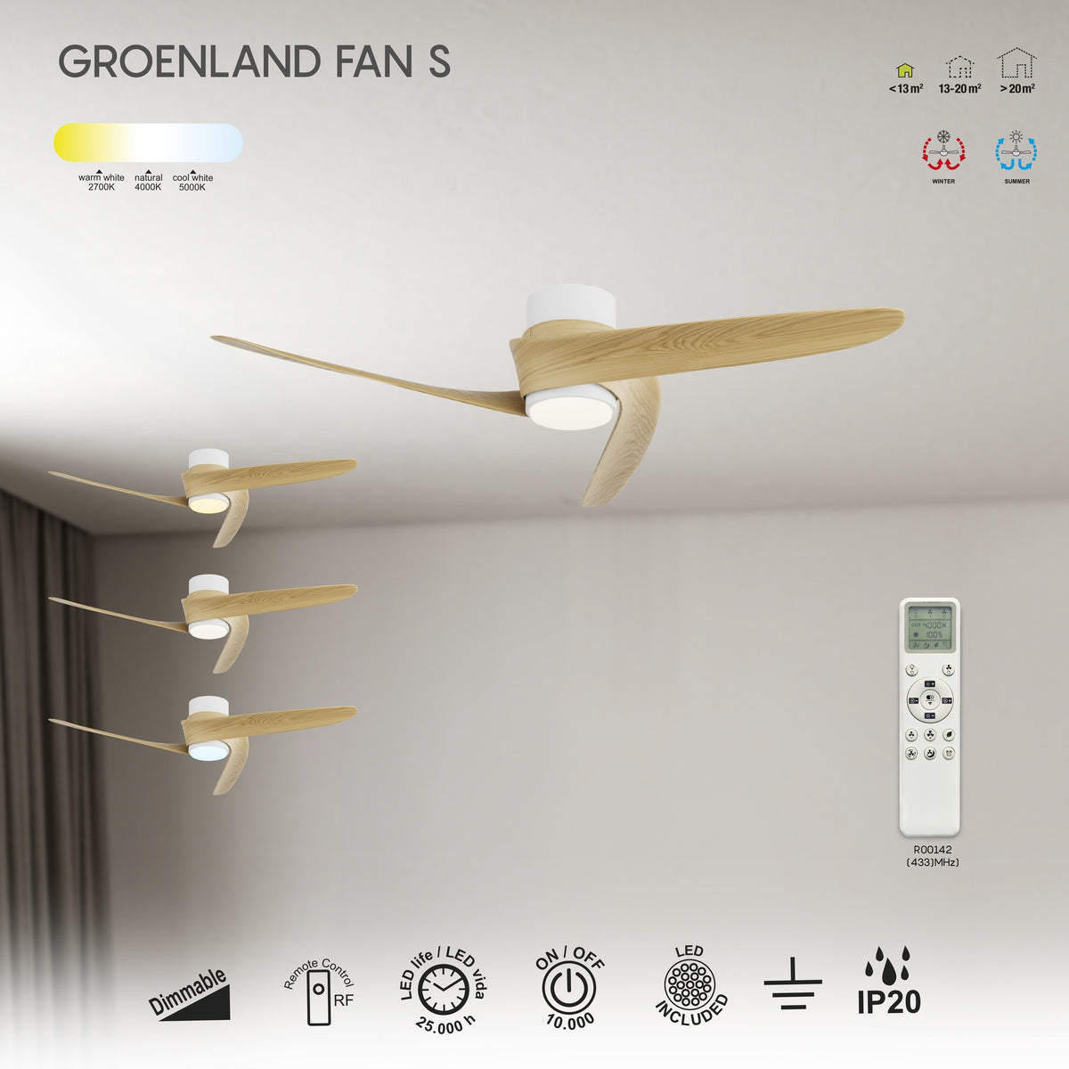 Mantra GROENLAND S PAMETNI LED stropni ventilator 102cm DRVO/BIJELA