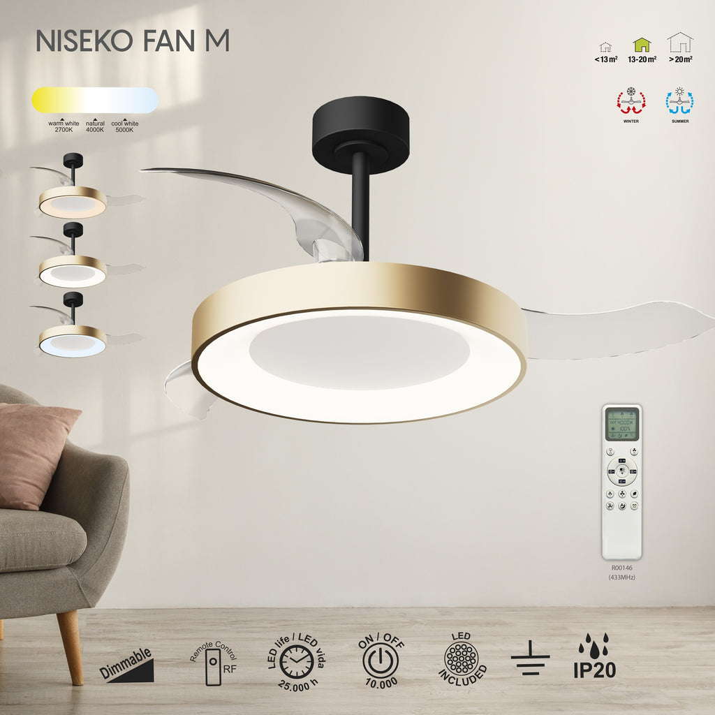 Mantra NISEKO FAN M stropni LED ventilator 106cm ZLATO/CRNA