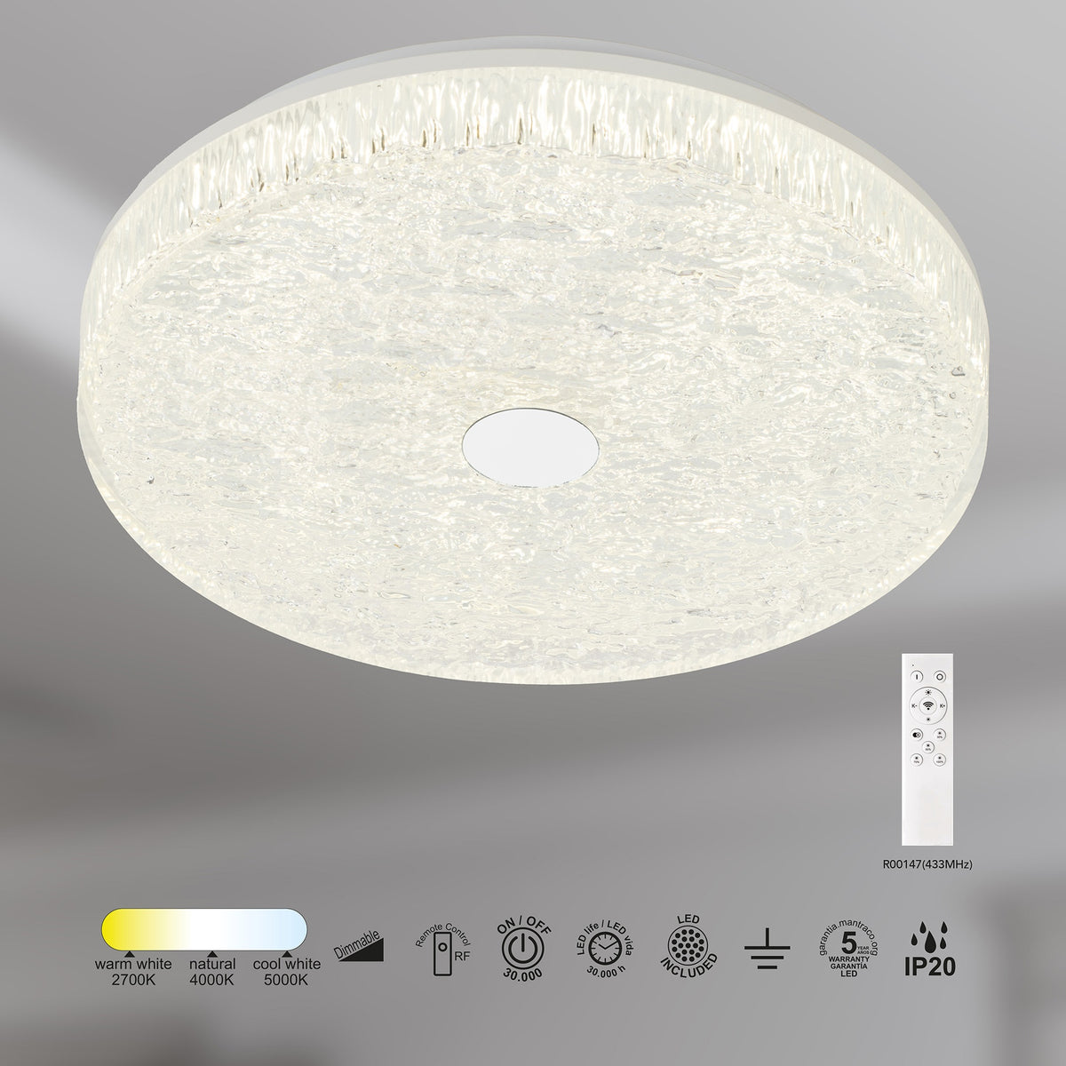 Mantra FROZEN DIMABILNA stropna svjetiljka LED 45W CCT 48CM BIJELA
