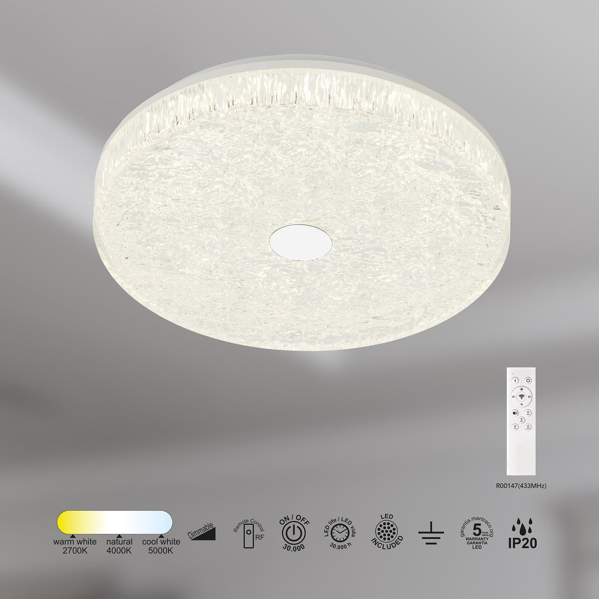 Mantra FROZEN DIMABILNA stropna svjetiljka LED 30W CCT 39CM BIJELA