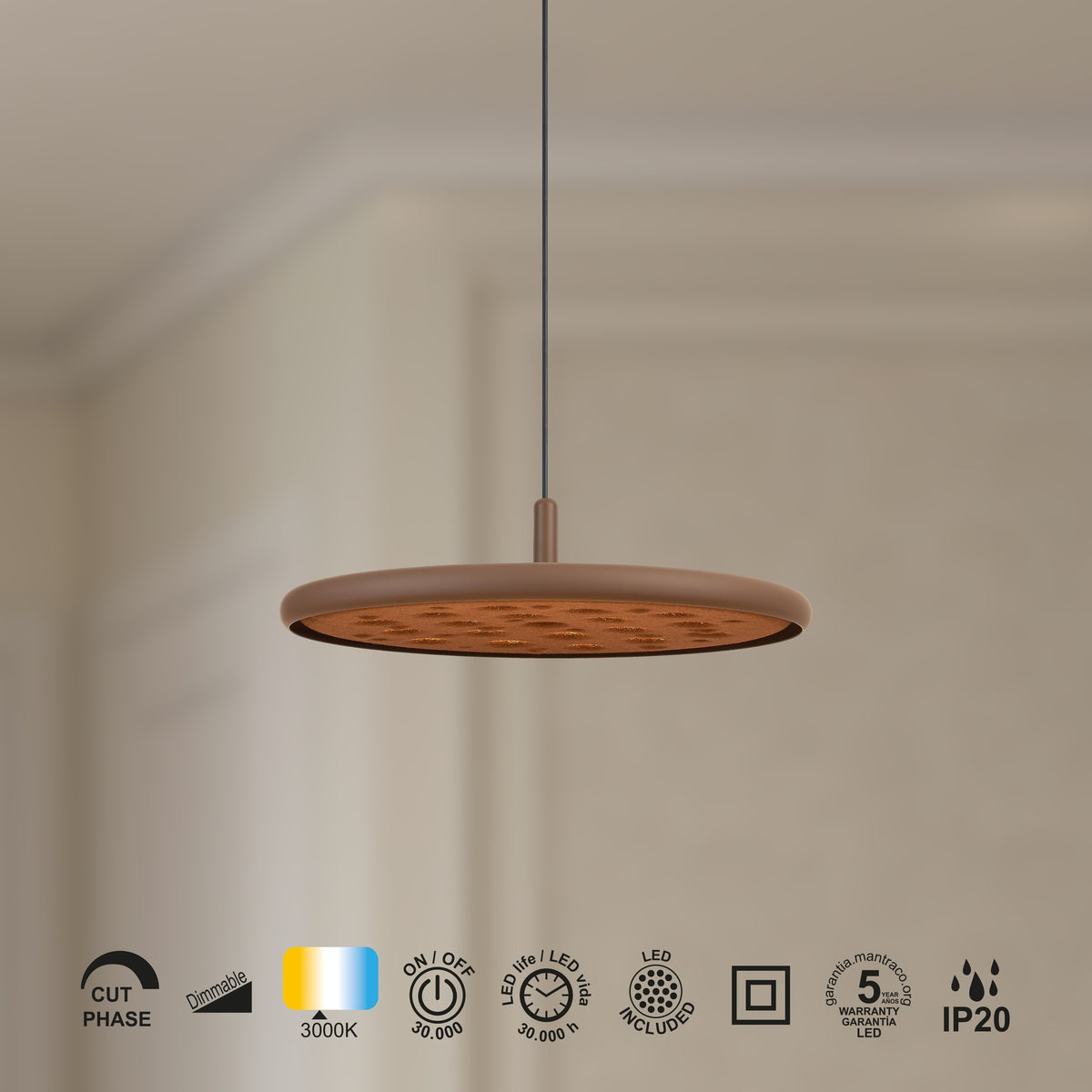 Mantra ACUSTIC DIMABILNA viseća svjetiljka LED 20W 3000K 52CM SMEĐA