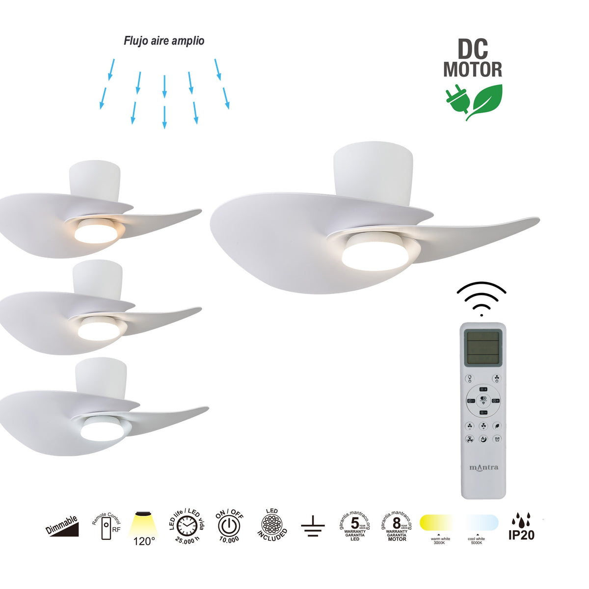 Mantra NENUFAR stropni LED ventilator 74cm BIJELI