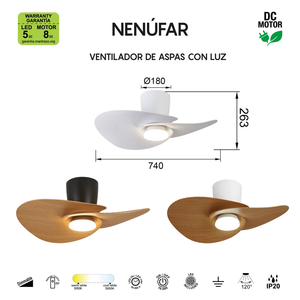 Mantra NENUFAR stropni LED ventilator 74cm DRVO/CRNA