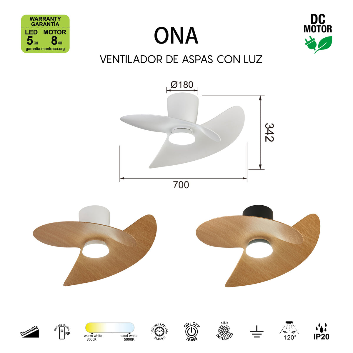 Mantra ONA stropni LED ventilator 70cm DRVO/BIJELA