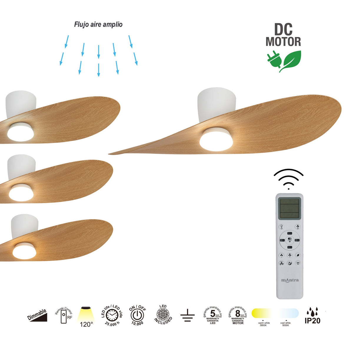 Mantra SURFER stropni LED ventilator 112cm DRVO/BIJELA