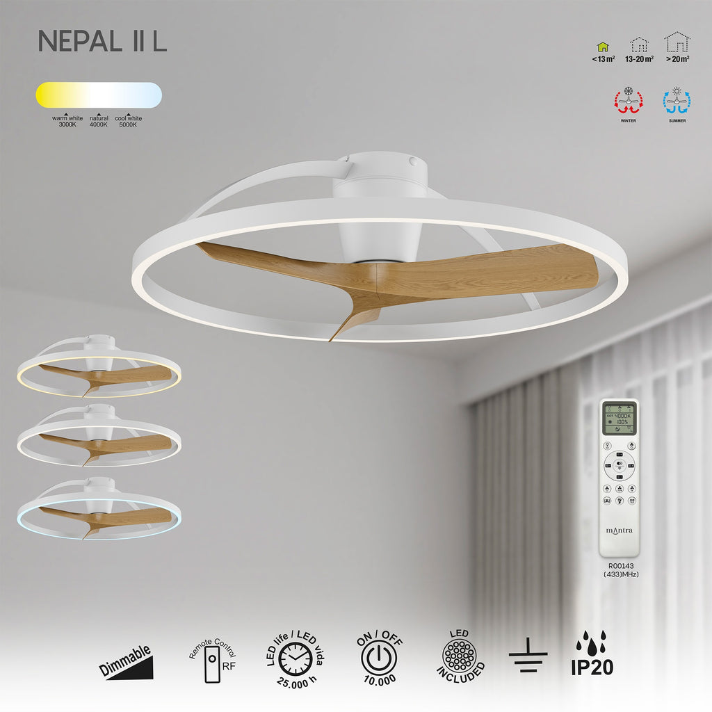 Mantra NEPAL II L LED stropni ventilator 100cm DRVO/BIJELA