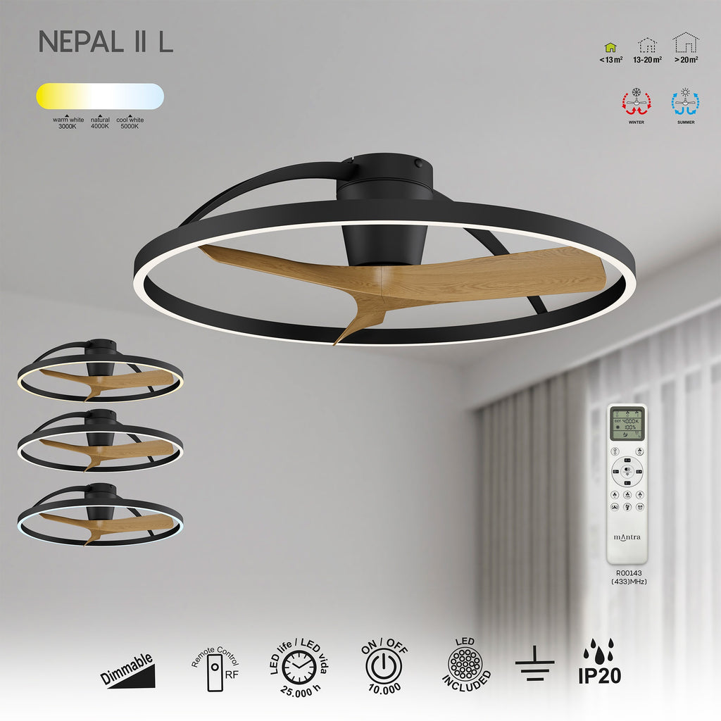 Mantra NEPAL II L LED stropni ventilator 100cm DRVO/CRNA