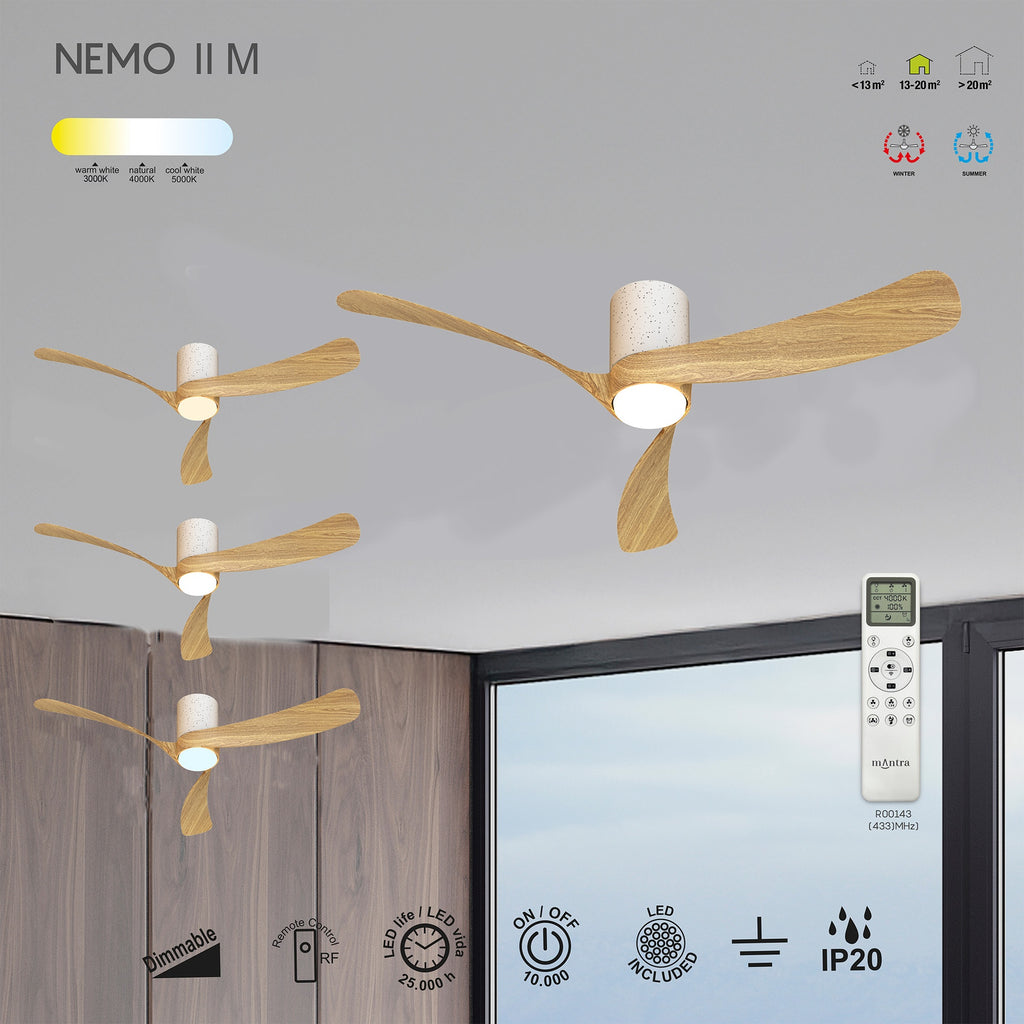 Mantra NEMO II M stropni LED ventilator 122cm DRVO/BIJELA KERAMIKA
