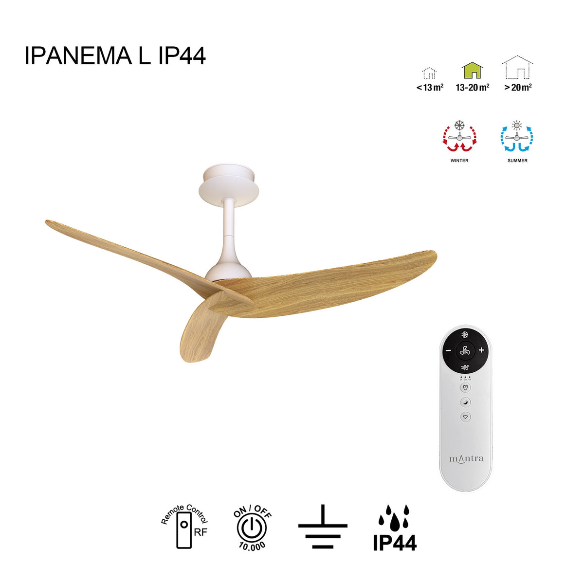 Mantra IPANEMA L stropni ventilator 117cm IP44 DRVO/BIJELA
