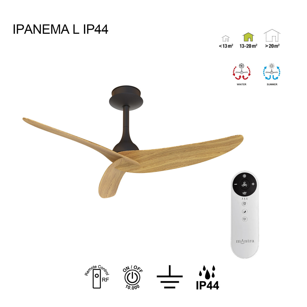 Mantra IPANEMA L stropni ventilator 117cm IP44 DRVO/CRNA