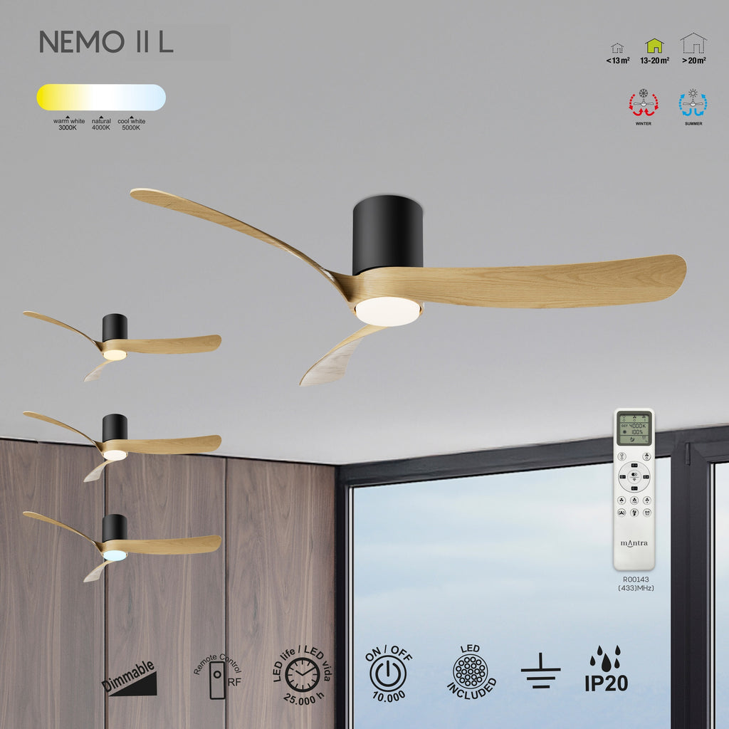 Mantra NEMO II L stropni LED ventilator 132cm DRVO/CRNA