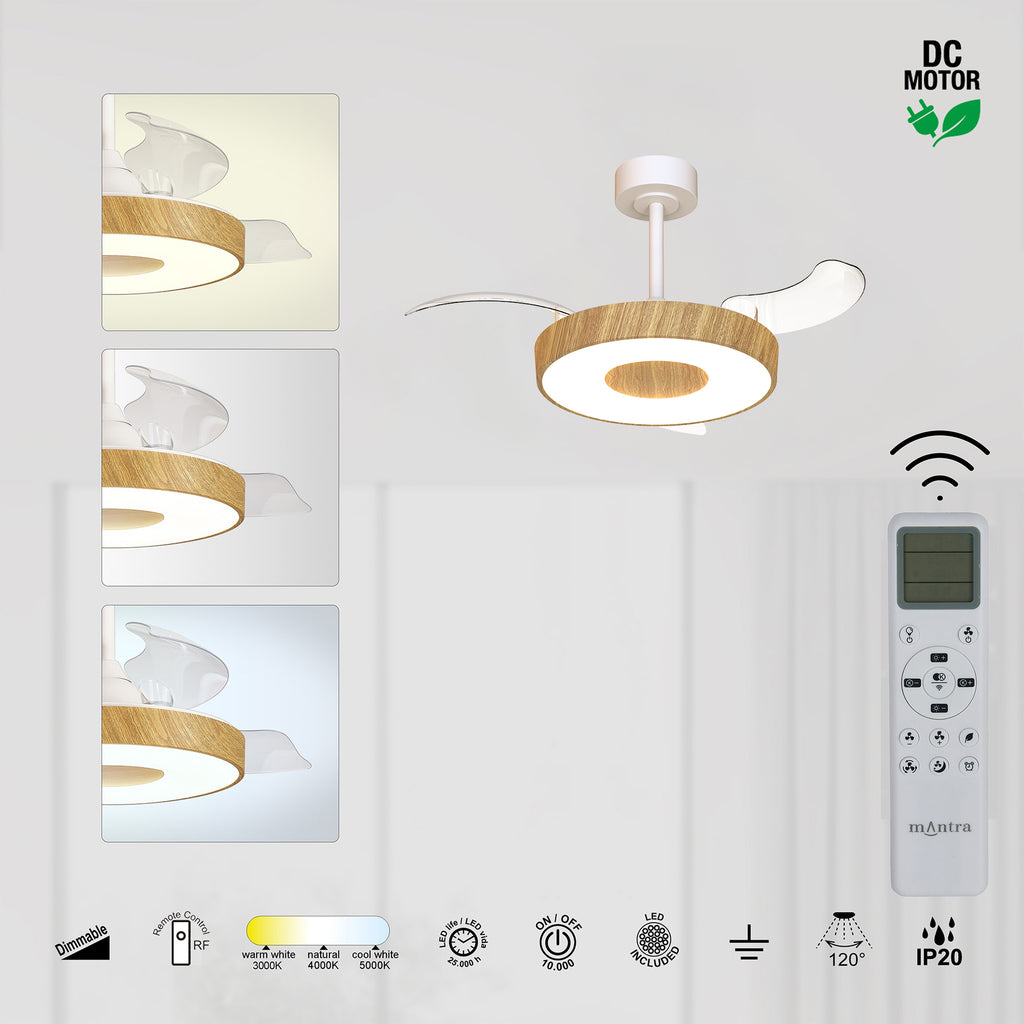 Mantra COIN FAN S PAMETNI LED stropni ventilator 91cm DRVO/BIJELA