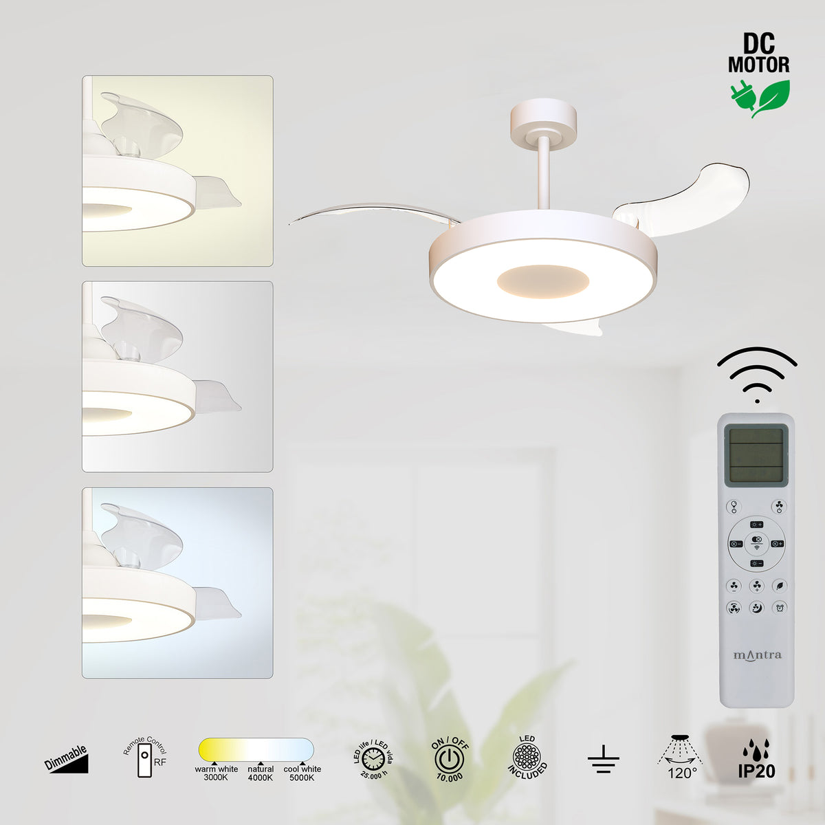 Mantra COIN FAN M PAMETNI LED stropni ventilator 106cm BIJELI