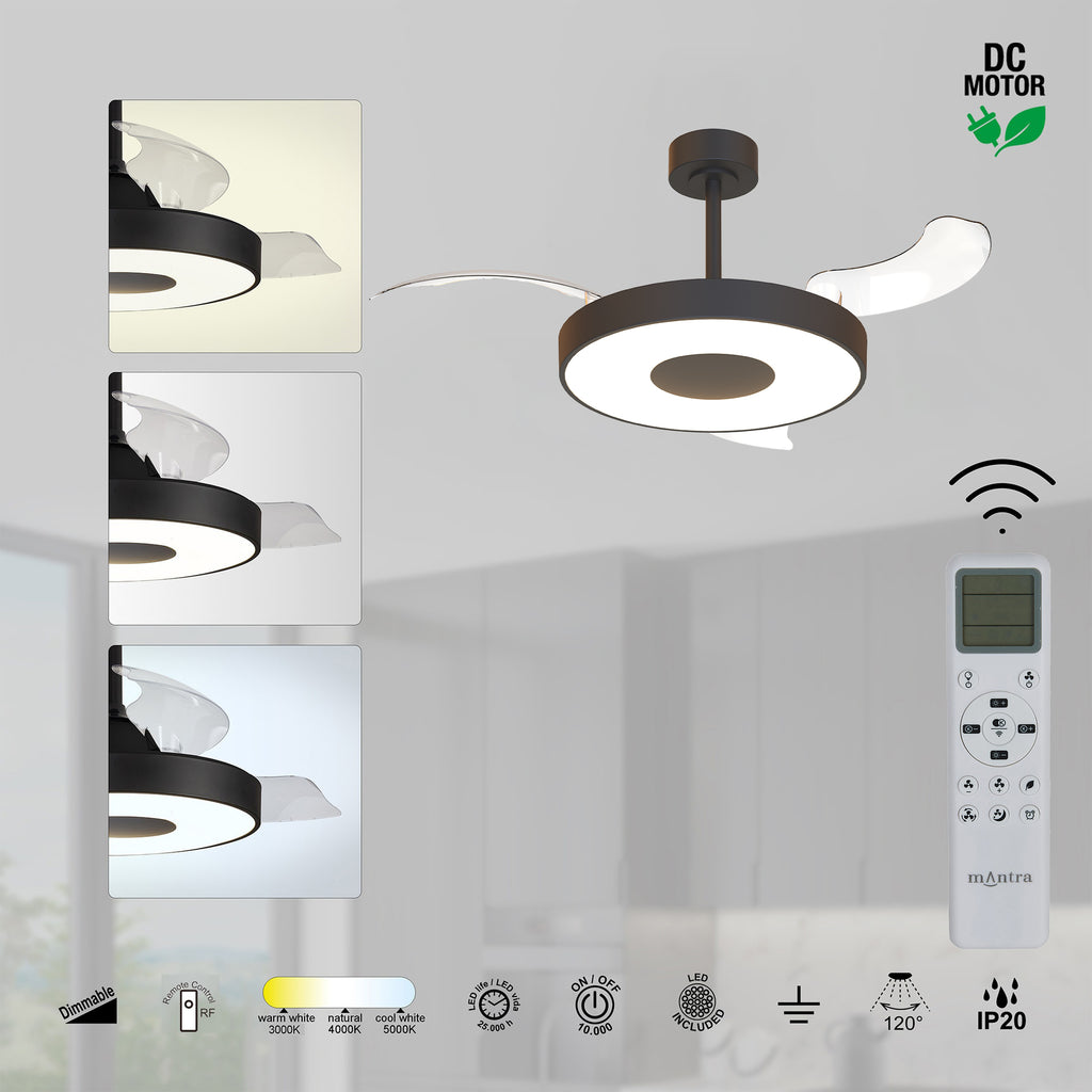 Mantra COIN FAN M PAMETNI LED stropni ventilator 106cm CRNI