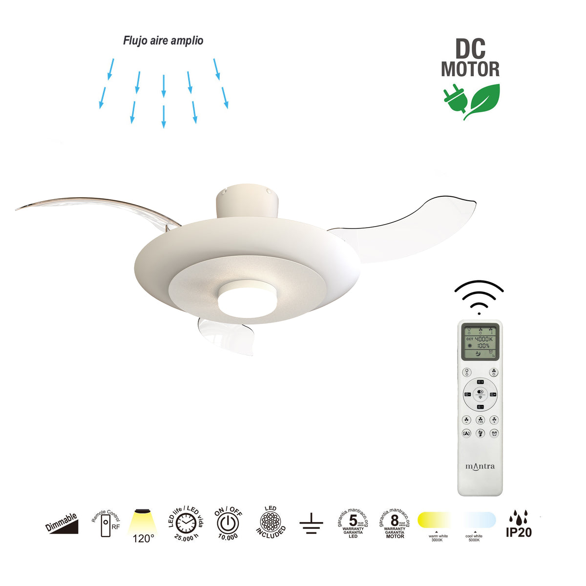 Mantra KYOTO stropni LED ventilator s uvlačivim krilima 50/106cm BIJELI