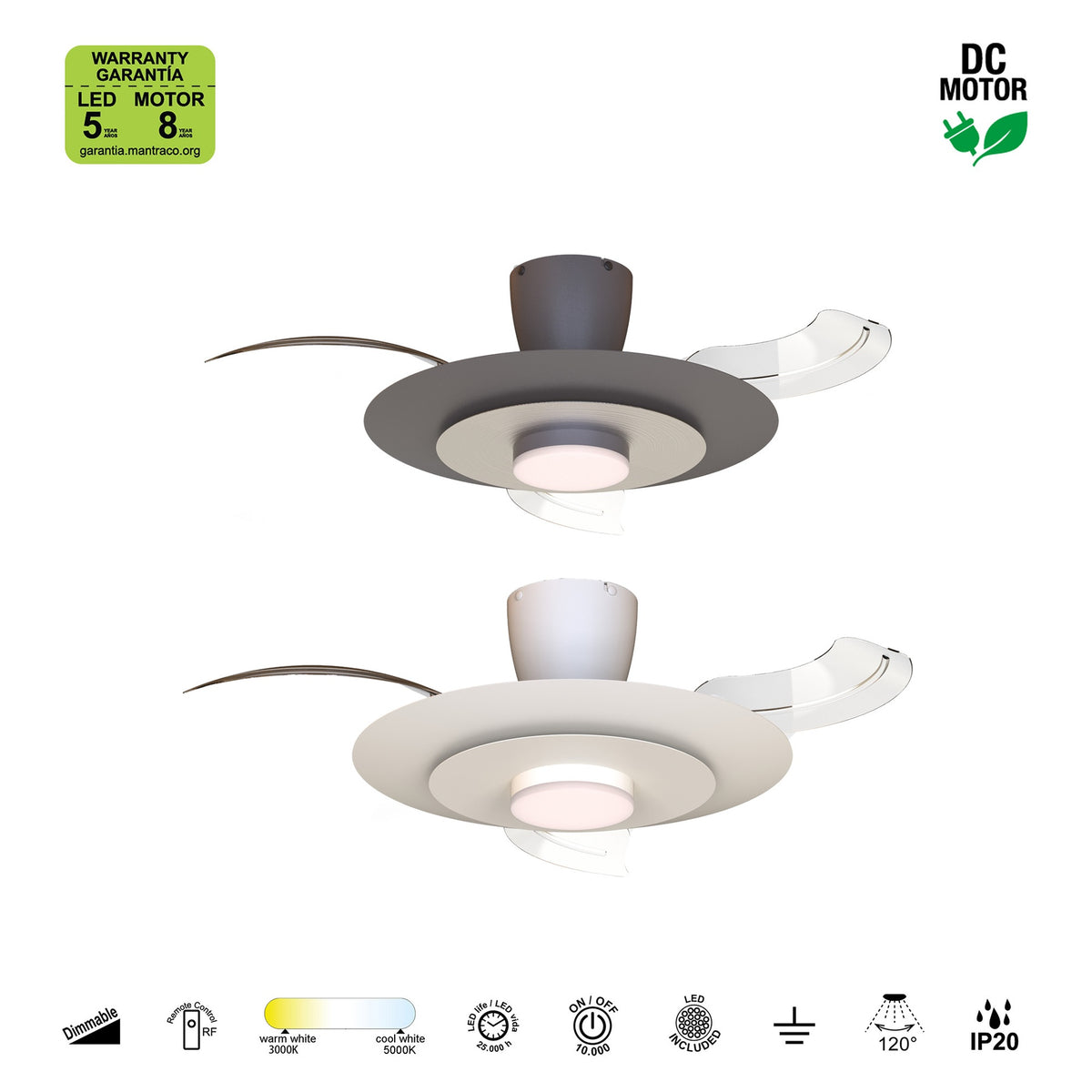 Mantra KYOTO stropni LED ventilator s uvlačivim krilima 50/106cm BIJELI