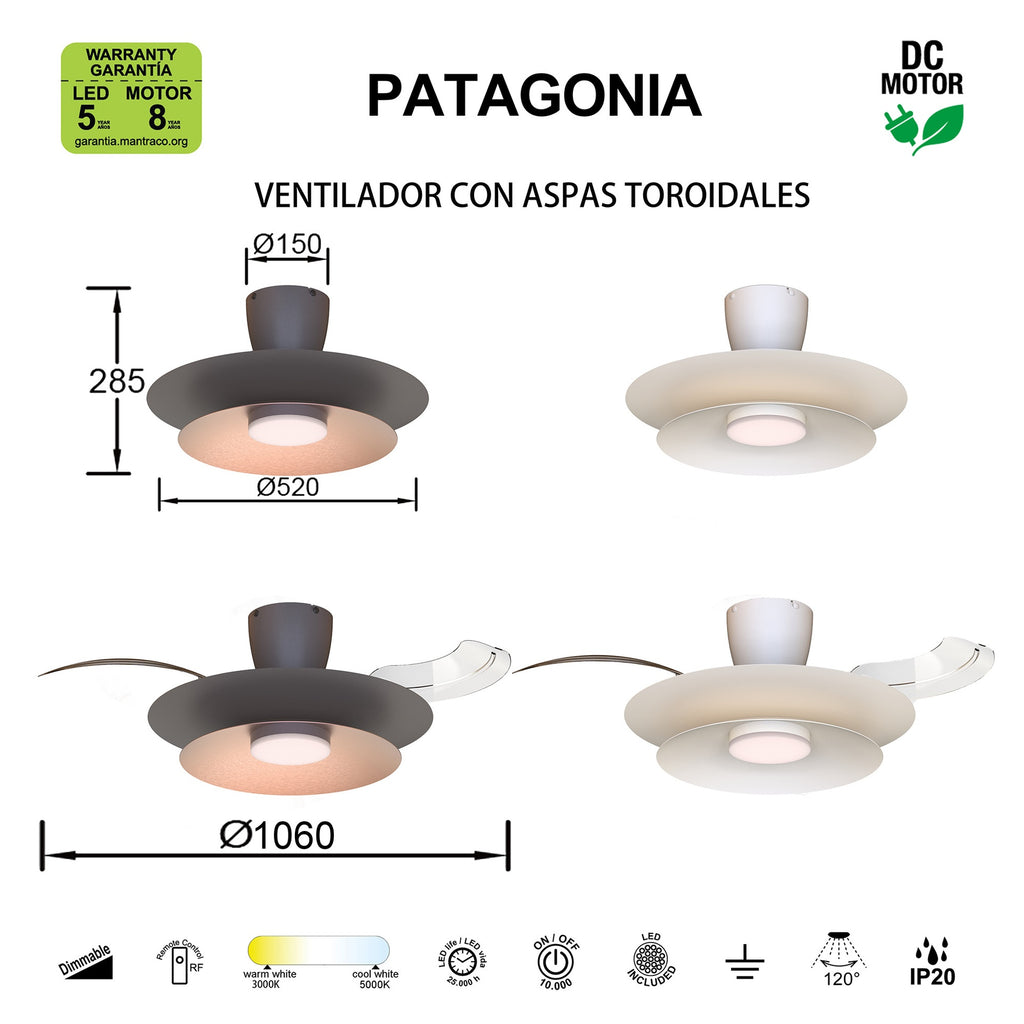 Mantra PATAGONIA stropni LED ventilator 106cm SMEĐI