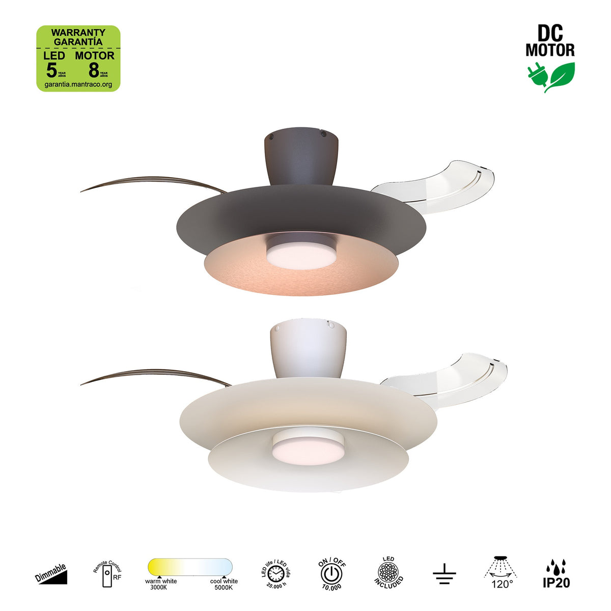 Mantra PATAGONIA stropni LED ventilator 106cm SMEĐI