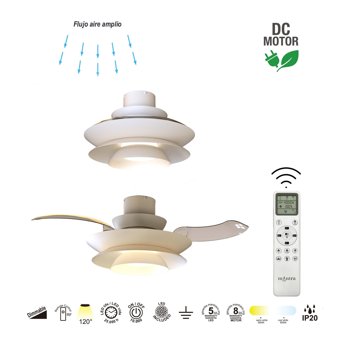 Mantra ACONCAGUA stropni LED ventilator 106cm BIJELI