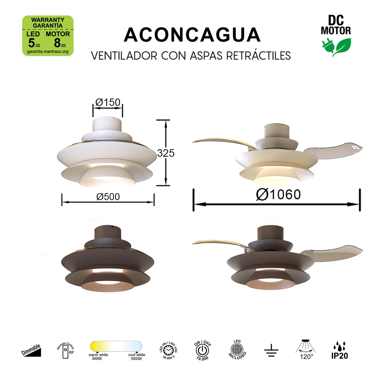 Mantra ACONCAGUA stropni LED ventilator 106cm KAVA SMEĐA
