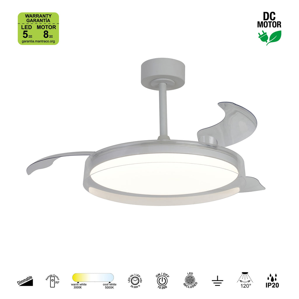Mantra GLASS FAN M stropni LED ventilator 106cm PROZIRNA/BIJELA