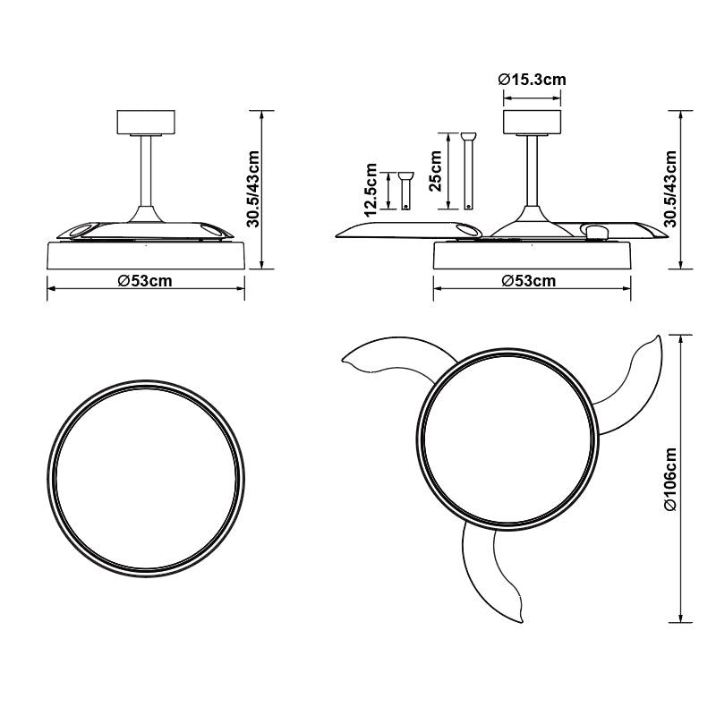 Mantra GLASS FAN M stropni LED ventilator 106cm PROZIRNA/BIJELA