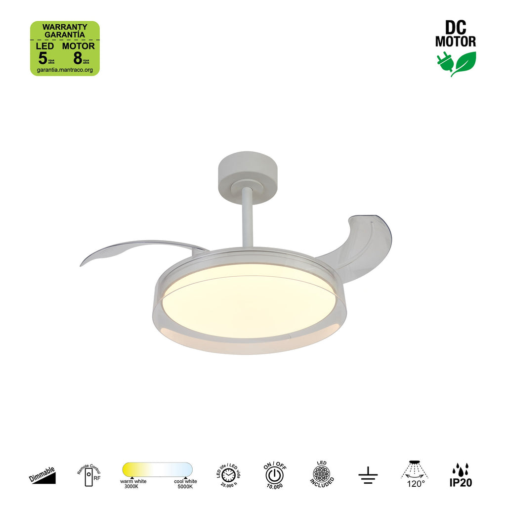 Mantra GLASS FAN S stropni LED ventilator 91cm PROZIRNA/BIJELA