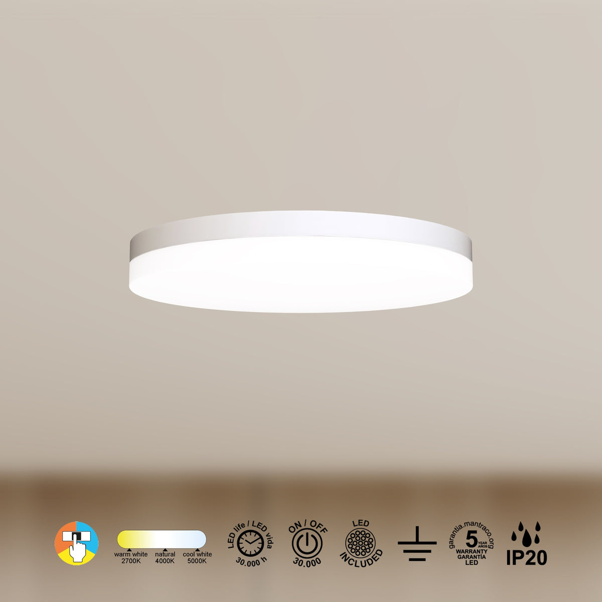 Mantra TURIN CCT II DIMABILNA stropna svjetiljka LED 20W 38CM CCT BIJELA