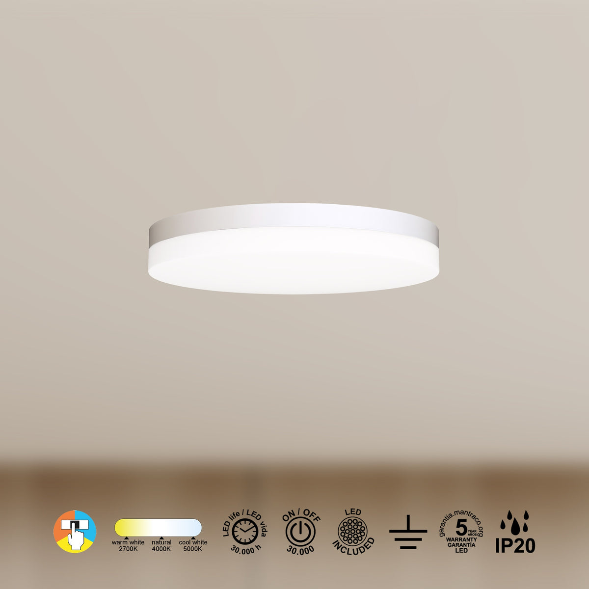 Mantra TURIN CCT II DIMABILNA stropna svjetiljka LED 16W 33CM CCT BIJELA