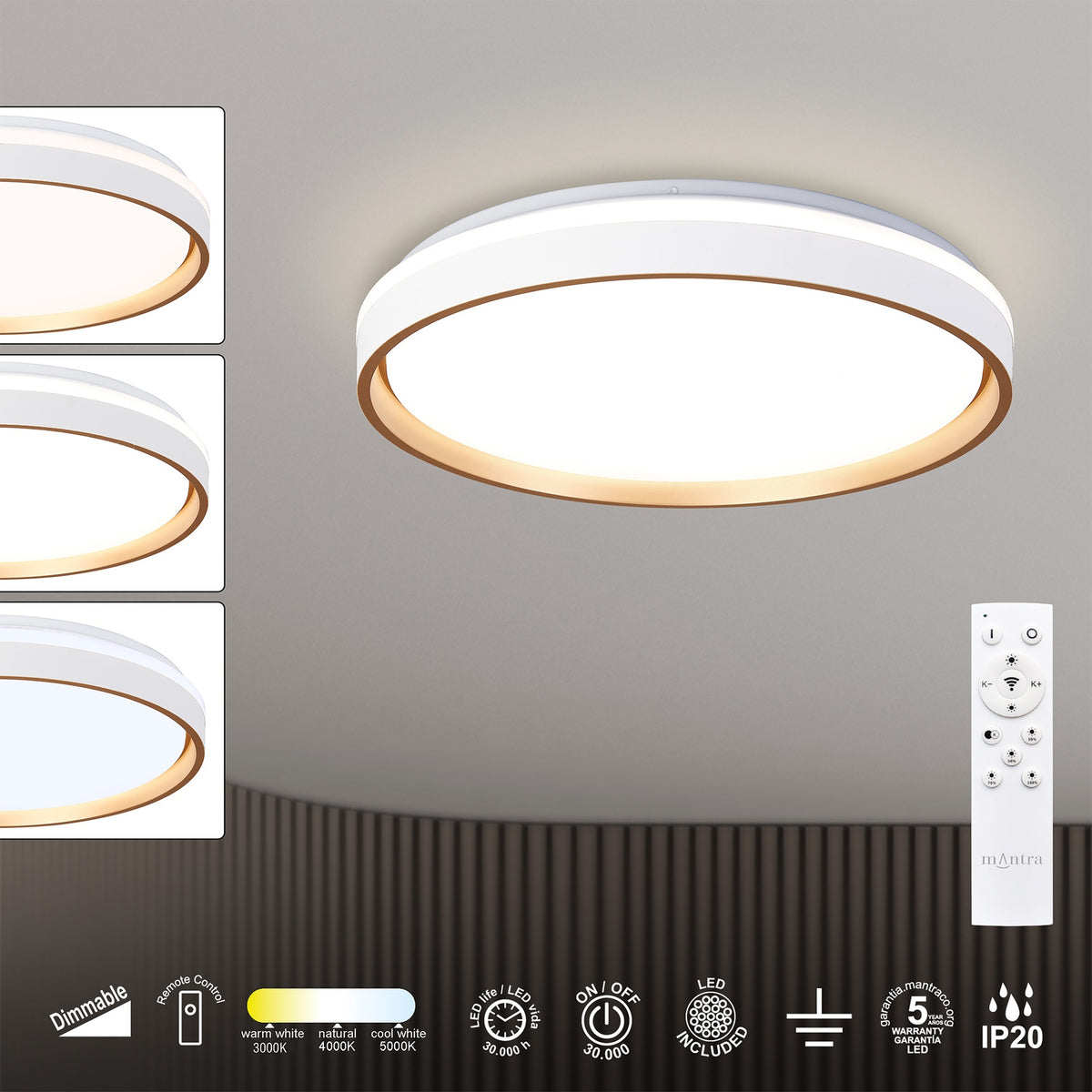 Mantra VERONA II OKRUGLA LED STROPNA SVJETILJKA ZLATNA 40W - 40 CM - DALJINSKI UPRAVLJAČ