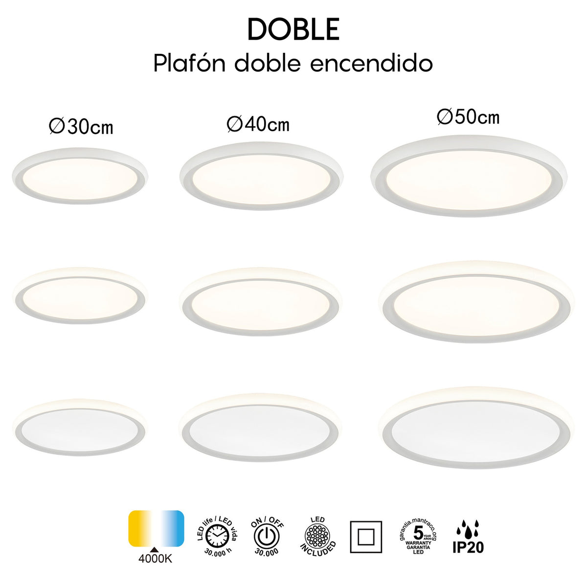 Mantra DOBLE stropna svjetiljka LED 48W 4000K 50CM BIJELA