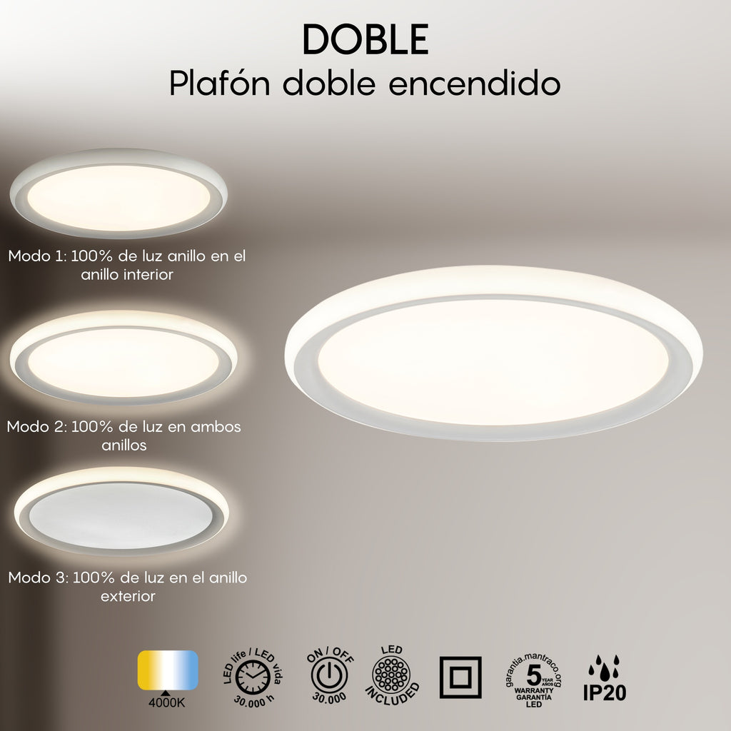 Mantra DOBLE stropna svjetiljka LED 48W 4000K 50CM BIJELA